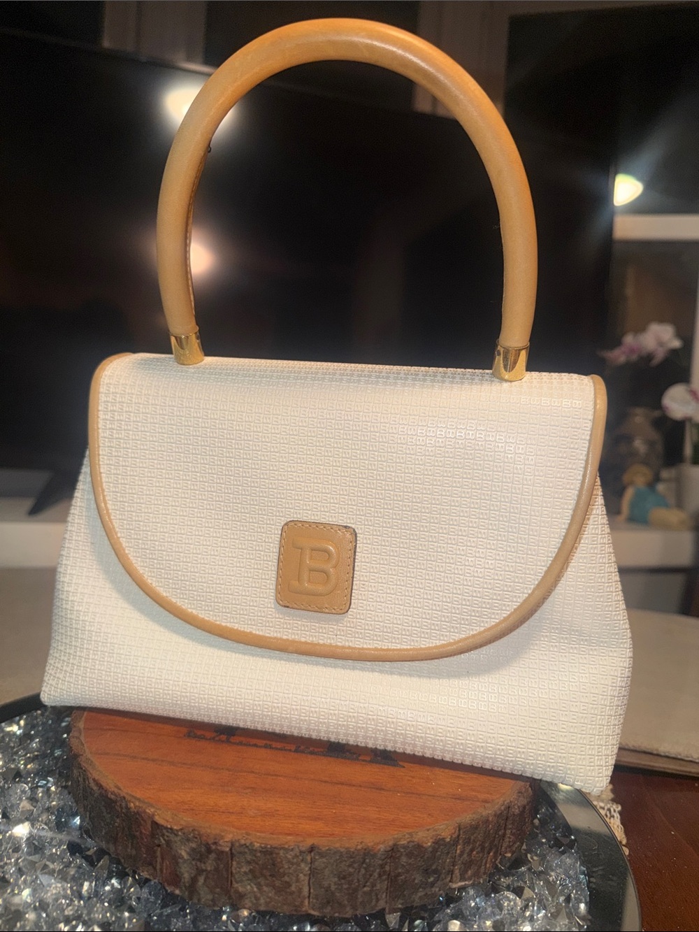 Bally White and Tan Top-Handle Satchel